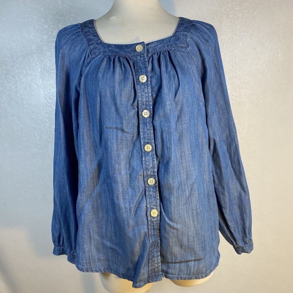 Talbots Petite Mp Chambray Peasant Top
